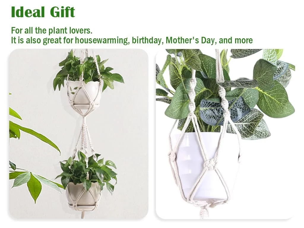 Підвісний кошик для квітів набір 4 шт бавовняна мотузка для дому та саду, фото №4