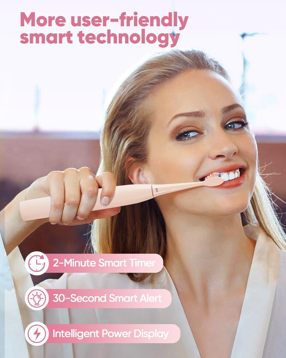 Зубная щетка электрическая MySmile DY156 звуковая, 45000VPM, розовая, фото №4