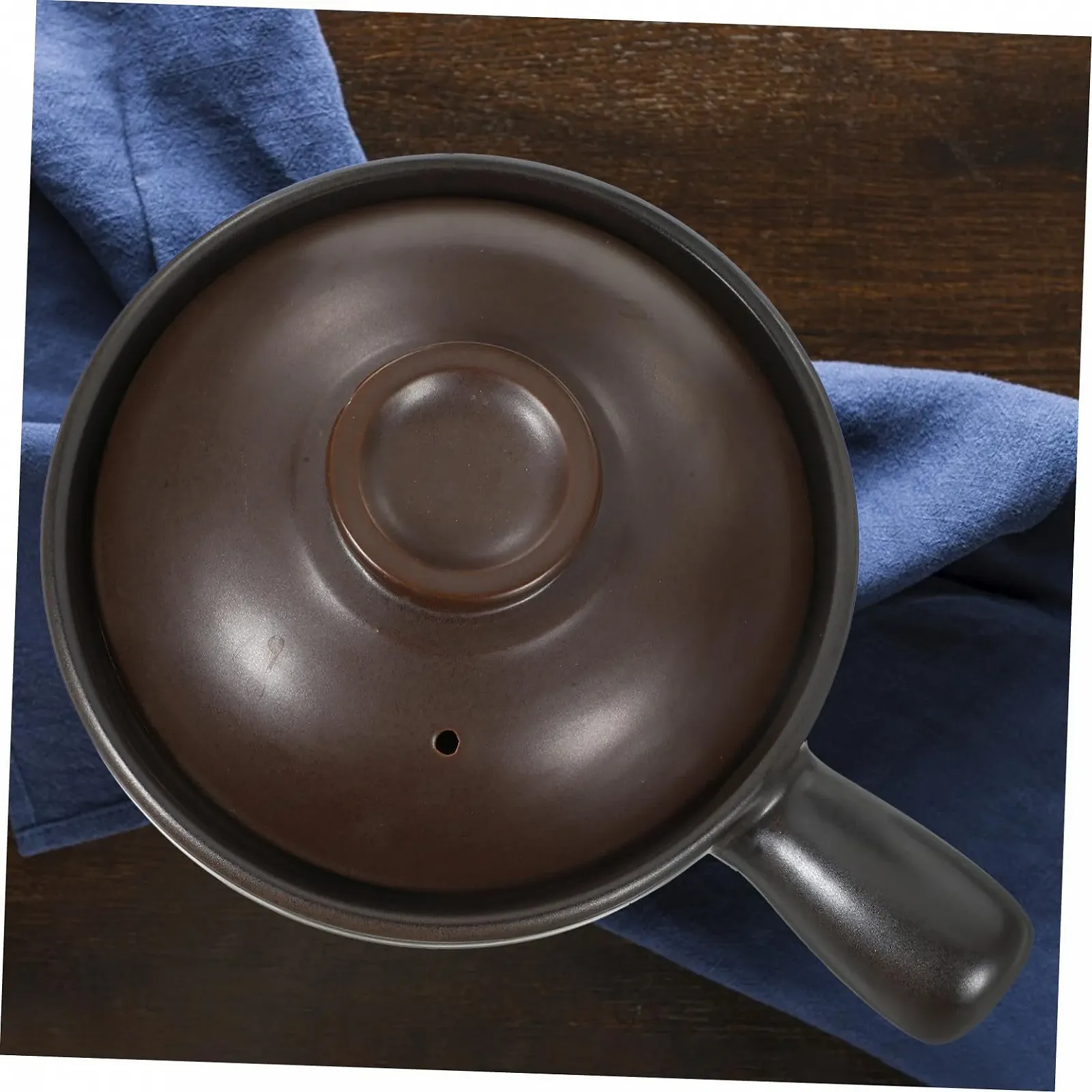 Глиняный горшок Toyvian традиционный малый с крышкой и одной ручкой керамический термостойкий для газовых плит, фото №3