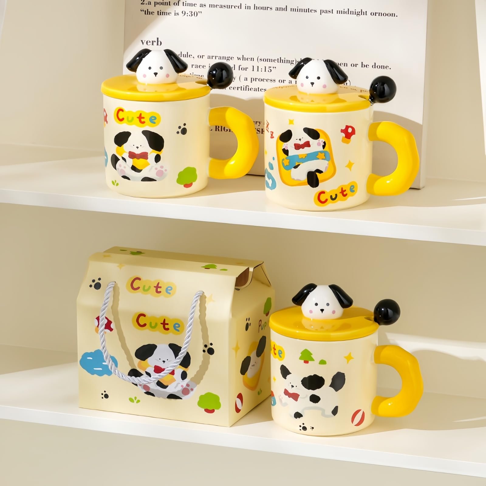 Чашка 450 мл Керамічна Кружка з Мультяшним Собакою з Кришкою та Ложкою, фото №6