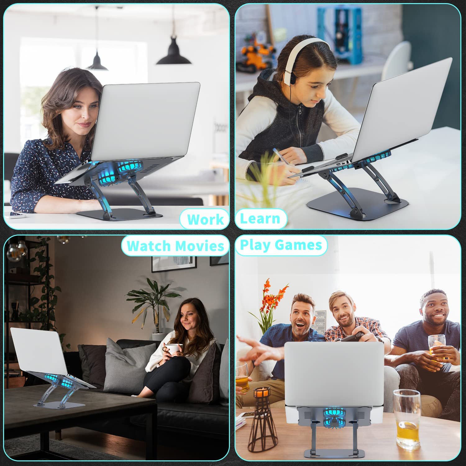 Підставка для ноутбука з регулюванням висоти з RGB вентилятором, складана з алюмінієвого сплаву, вентильований, фото №8