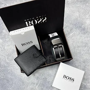 Оригинальный подарок мужчине: кожаный ремень и кошелёк BOSS - Фото 1