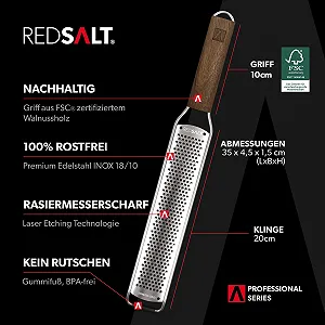 Терка REDSALT Premium Zester Нержавеющая сталь с деревянной ручкой из ореха synthetic.ua - Фото 1