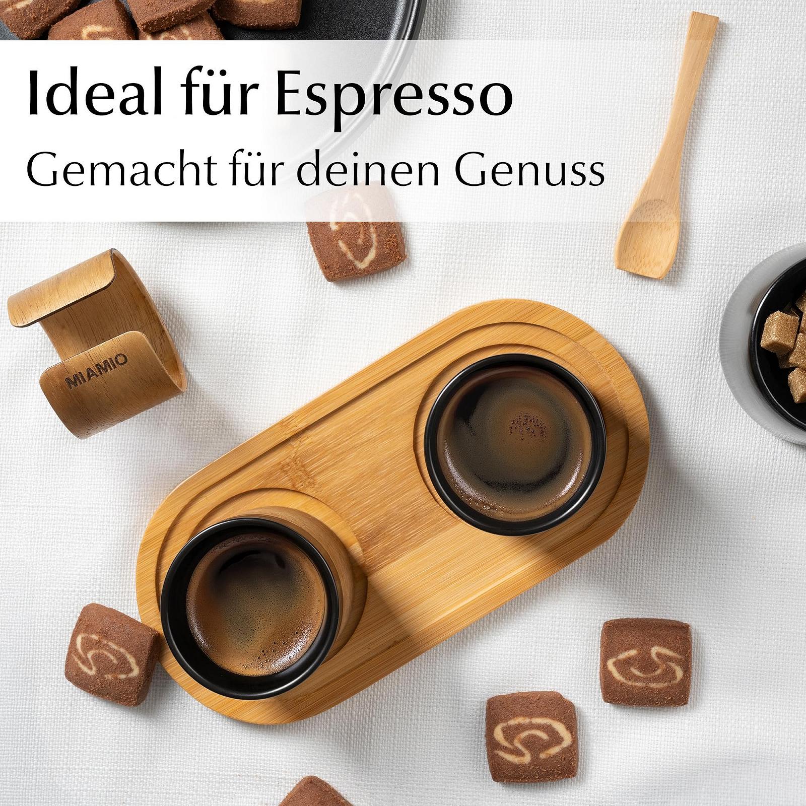 Эспрессо Чашки MIAMIO Набор 4 шт (100 мл) со съемной деревянной манжетой, керамические чашки без ручки, чашки для мокко/кофе, набор чашек для эспрессо (черный), фото №7