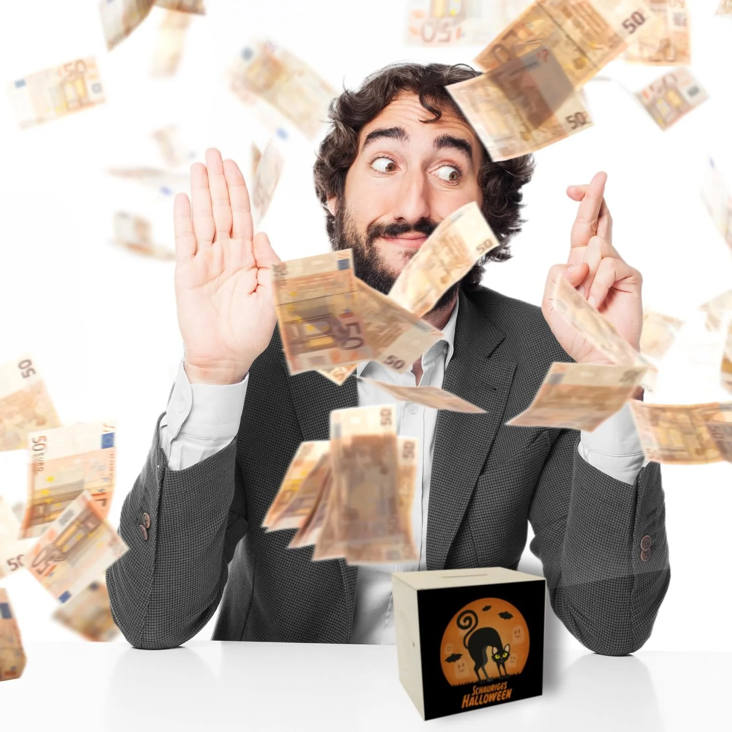 Скарбничка дерев'яна Хелловін чорна кішка місячний мотив, фото №7