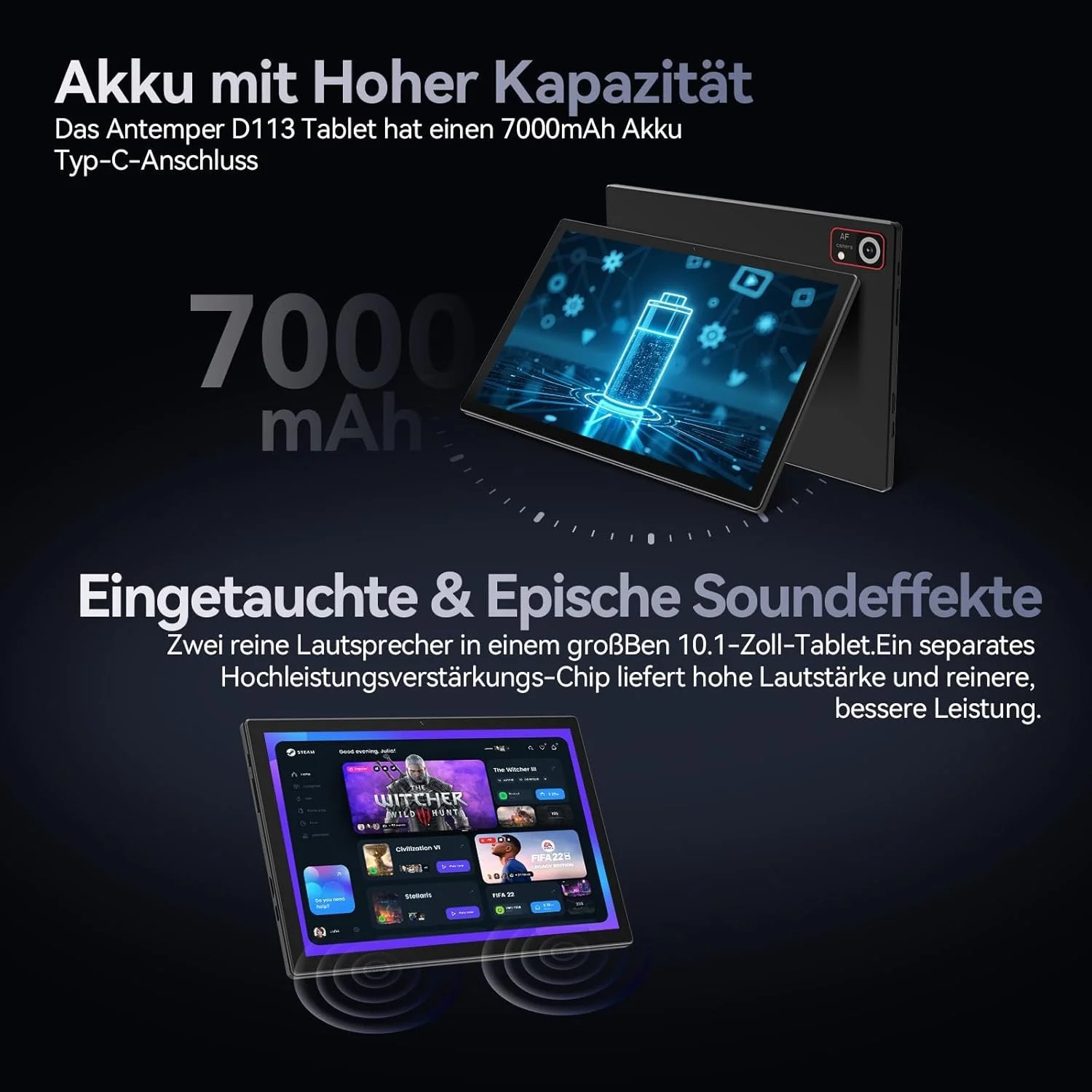 Планшет 10.1" ANTEMPER D113 4+4/128 ГБ 5G 1-SIM 8 ядер Android 14 7000 mAh Чорний, фото №7