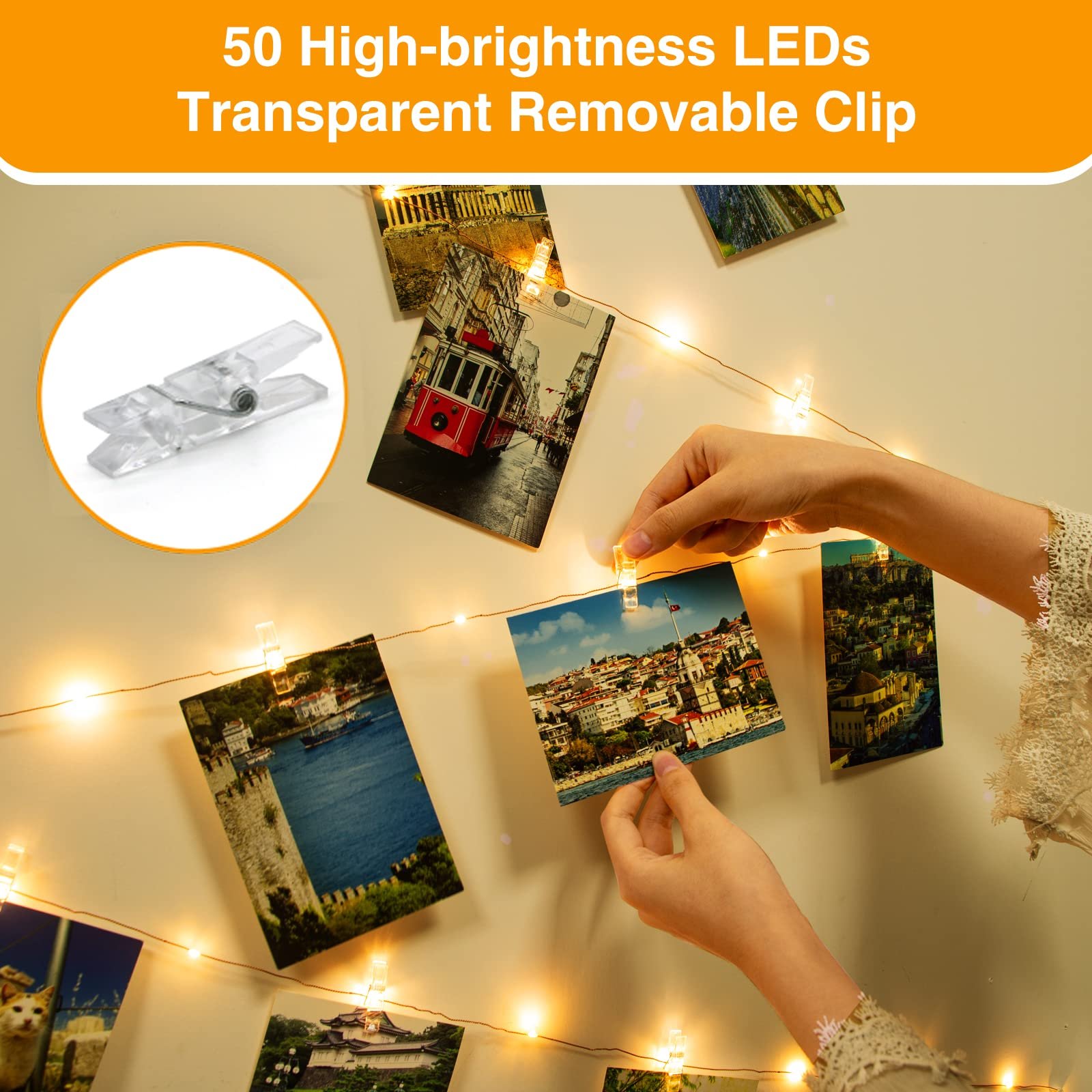 Гірлянда Фото кліпса USB 5 м 50 LED Теплий білий, фото №2
