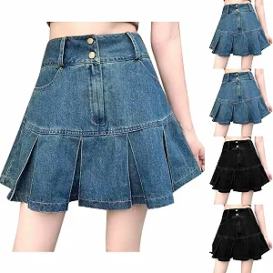 Джинсова спідниця Y2K Жіноча спідниця з високою талією Плісирована synthetic.ua - Фото 1