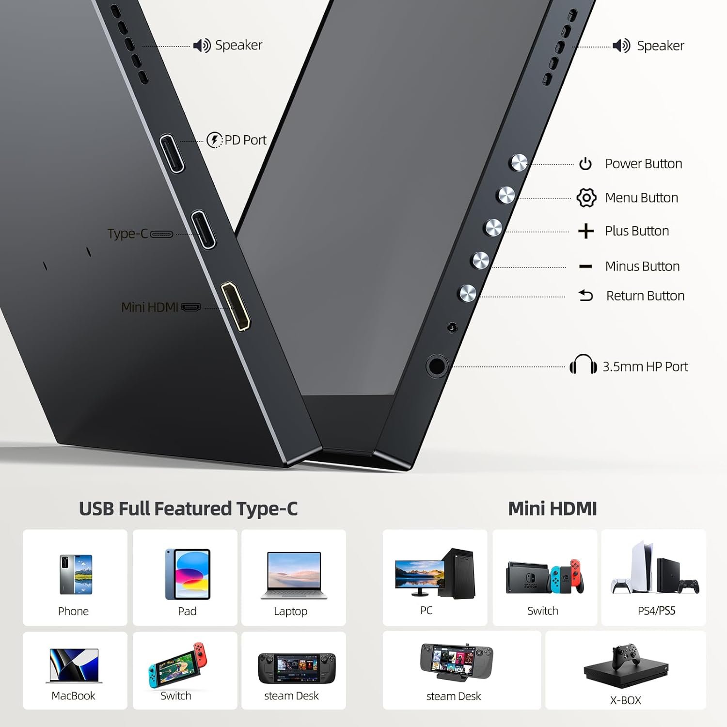 Монітор портативний сенсорний 14" UPERFECT Full HD IPS 60 Гц, фото №8