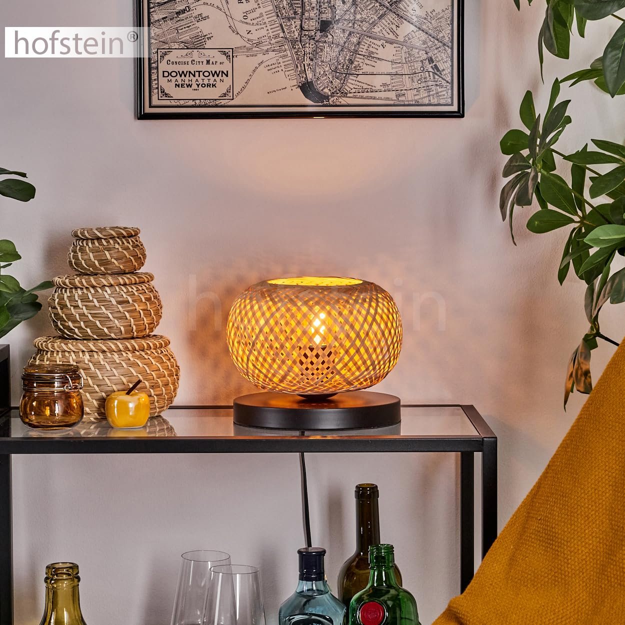 Настільна лампа Bauro Modern Boho Метал/Бамбук Ø 20 см Решітчастий дизайн Перемикач на кабелі 1 x E27 Без лампи Чорний/Натуральний, фото №8