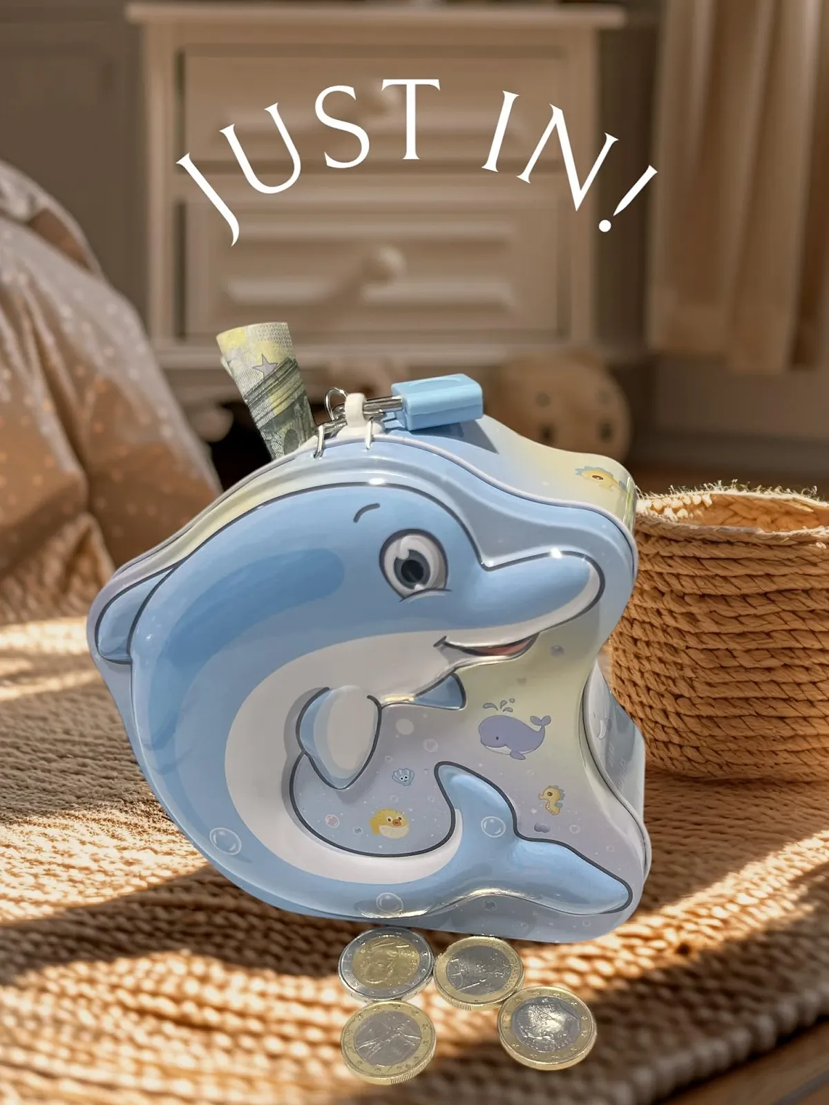 Скарбничка дитяча металева з замком та ключем Dolphin Blue, фото №4