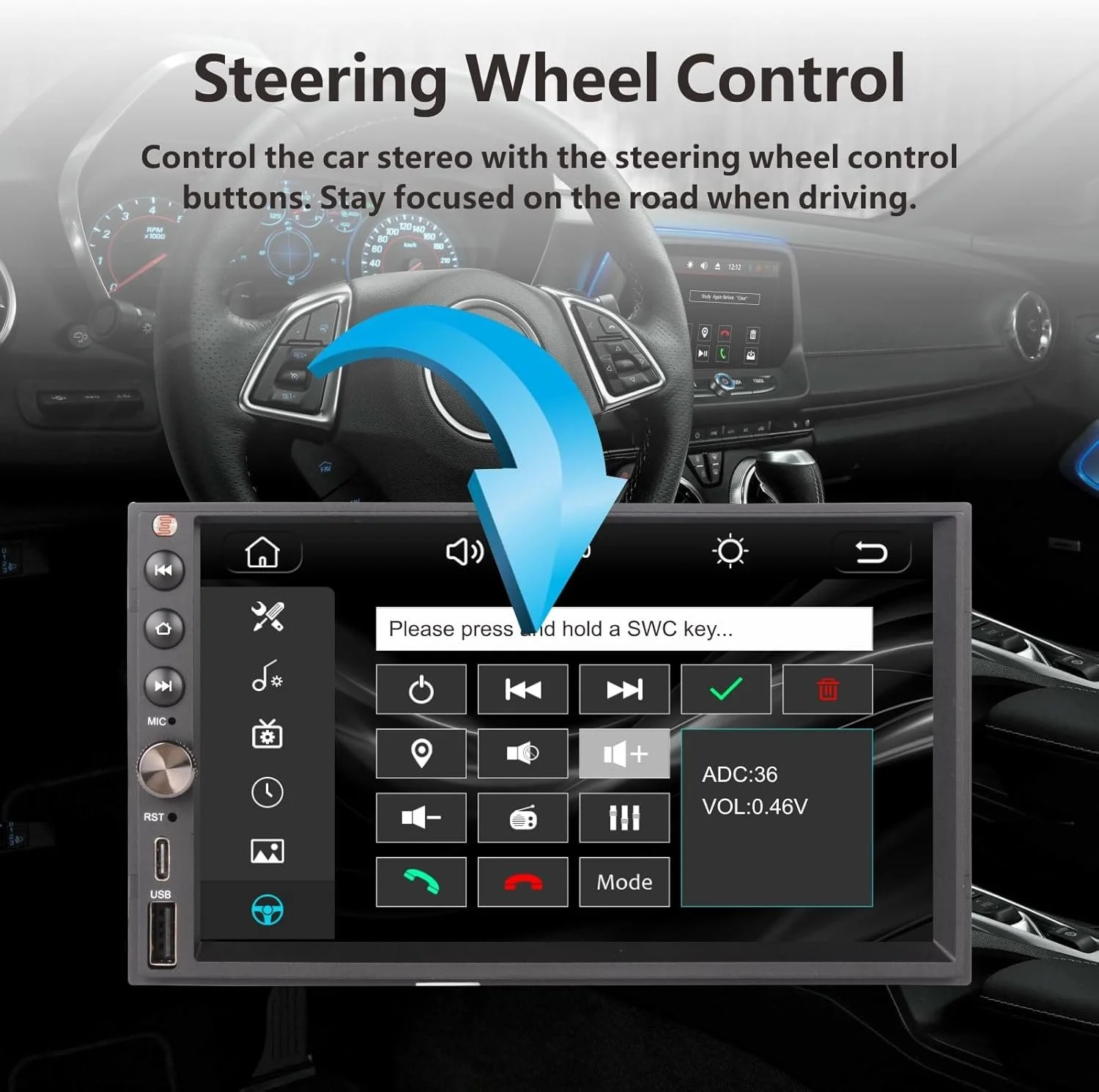 Автомагнитола YZKONG / 7" / Сенсорная / Apple CarPlay / Android Auto / Bluetooth / GPS / USB / 2DIN, фото №5