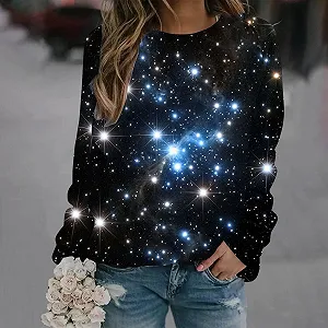 Лонгслив Komiseup Galaxy Женский с длинными рукавами, круглым вырезом, без капюшона, 3D принт галактики, модный пуловер со звездным небом, большие размеры, карнавальный костюм, подростковая одежда, Streetwear 08 synthetic.ua - Фото 1