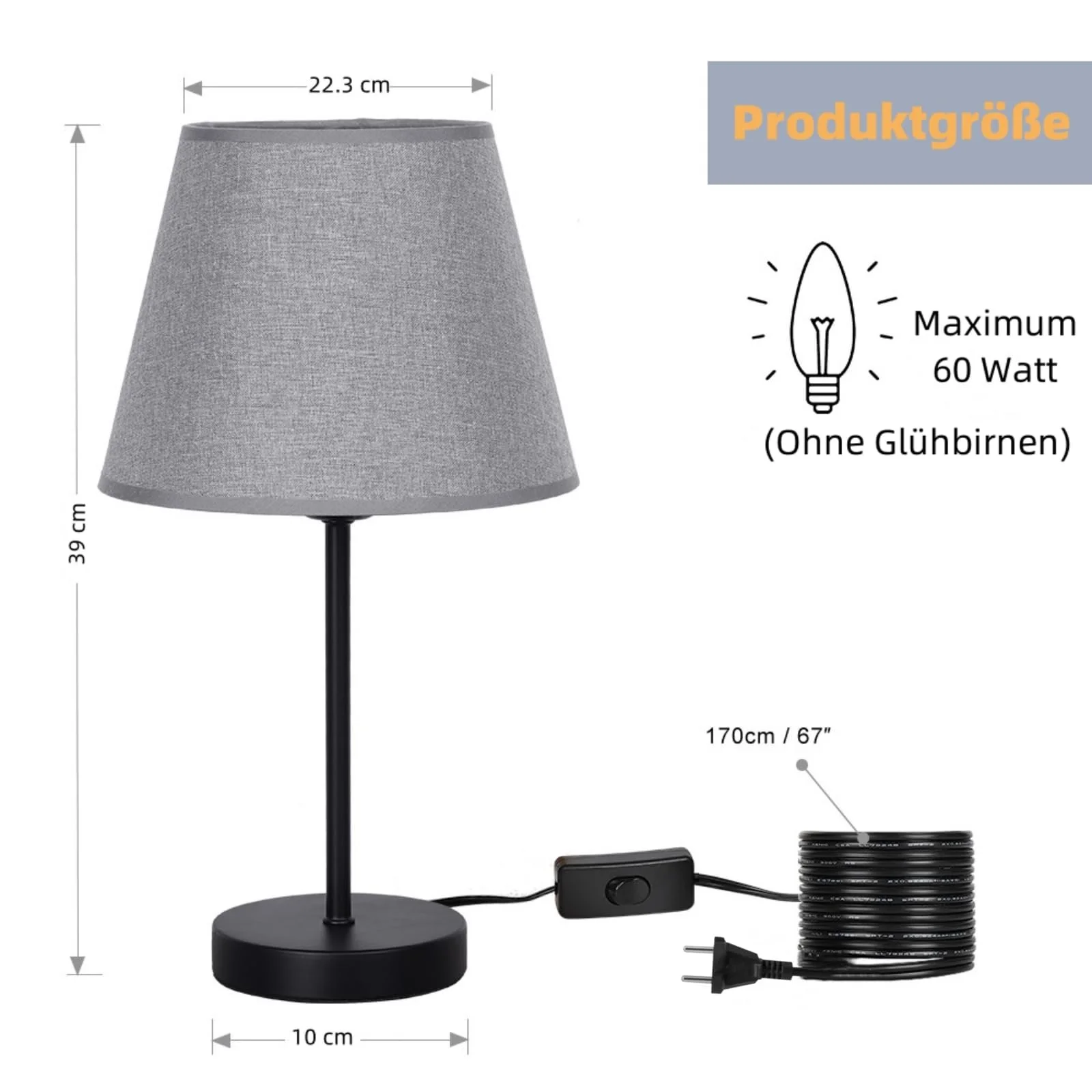 LED настільна лампа LIANTRAL Набір 2 шт. Металева основа Лляний абажур Сіра/Чорна, фото №2