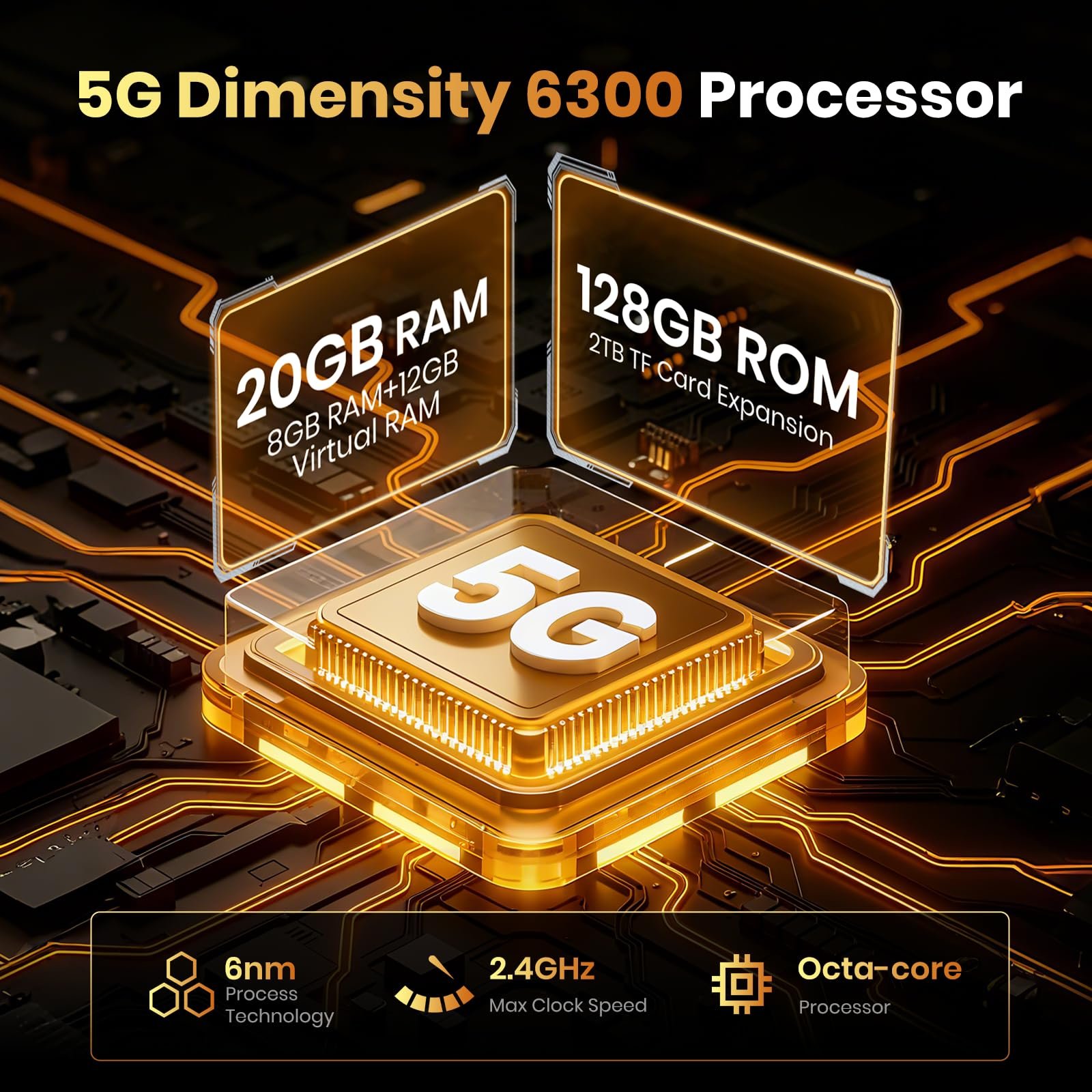 Смартфон FOSSiBOT F110Pro 5G Android 15 128 dB 10000 мАч 20GB/128GB 6.745" 50MP Orange, фото №7 Смартфон FOSSiBOT F110Pro 5G Android 15 128 dB 10000 мАч 20GB/128GB 6.745" 50MP Orange, фото №7