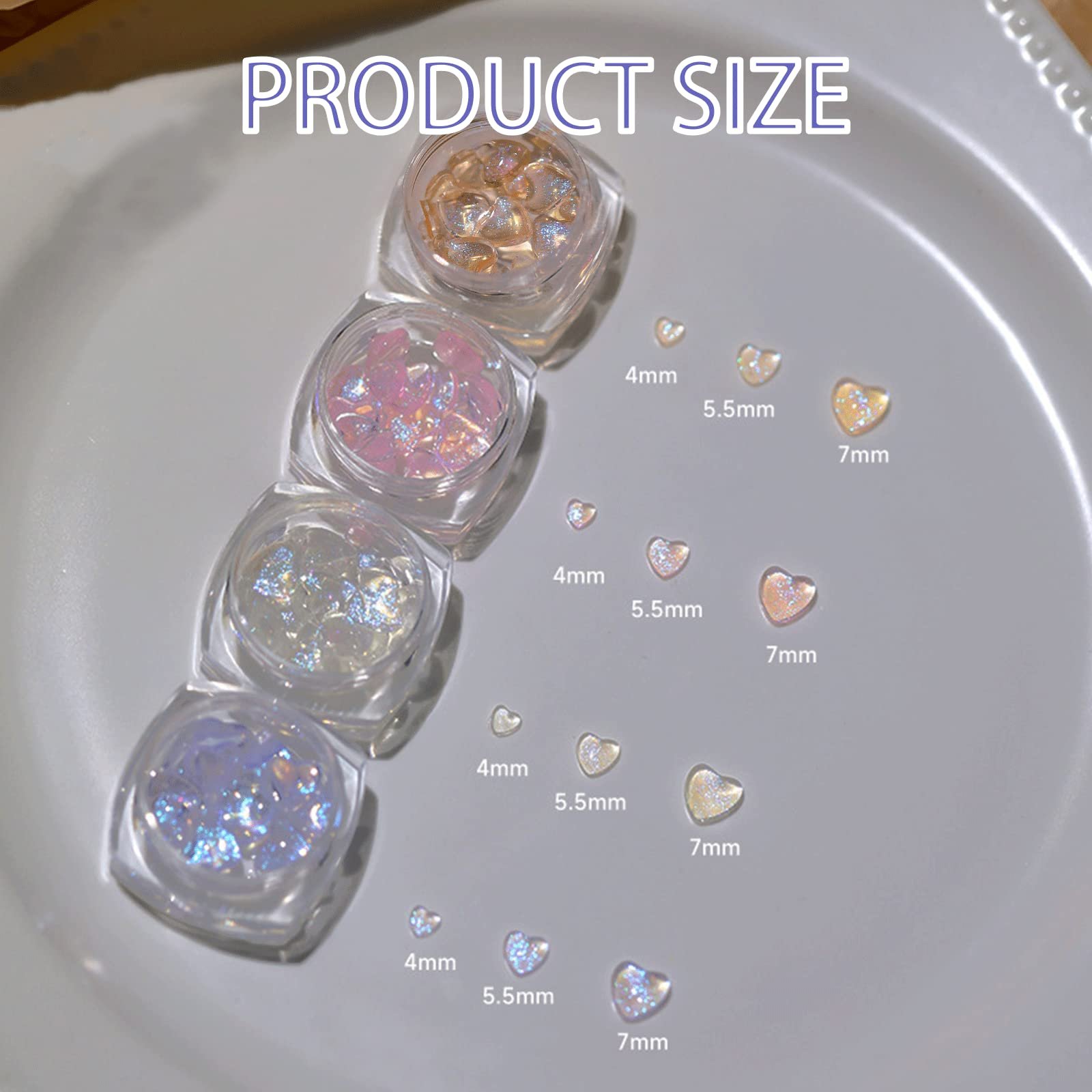 3D Подвески для ногтей Сердце Разные Блестящие Плоские Aurora Самоцветы для ногтей Милый Маникюр Смола Украшения для ногтей Аксессуары для женщин Девушек DIY, фото №2