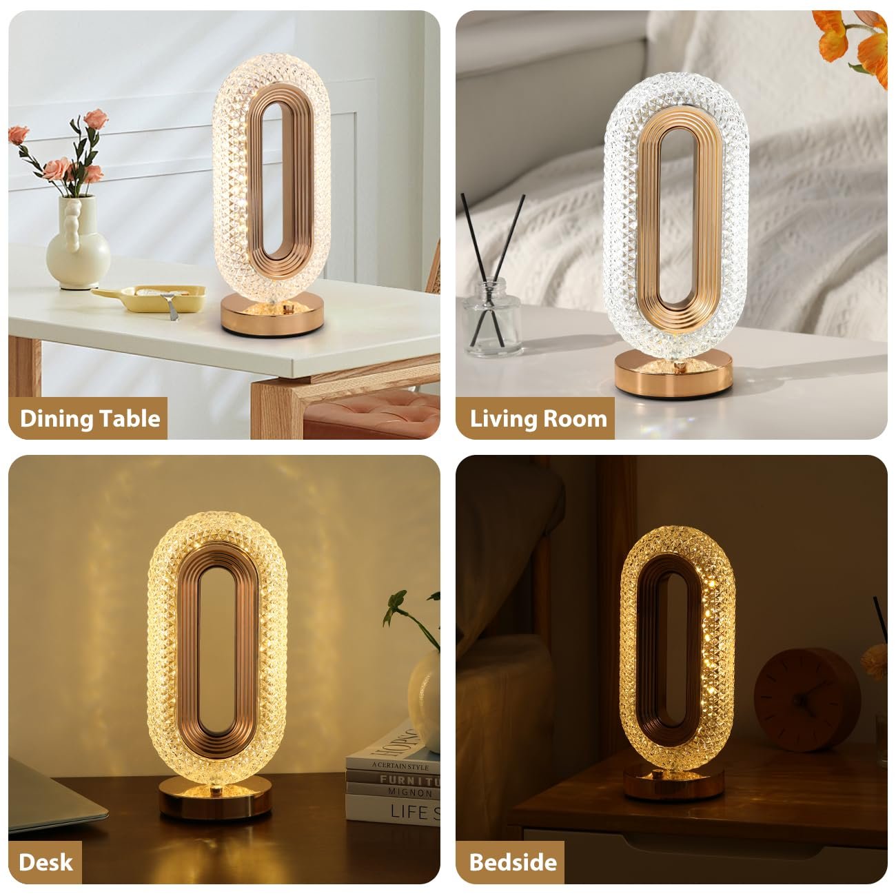 Настольная лампа Lewondr Oval LED Crystal USB Аккумуляторная Овальная, фото №6