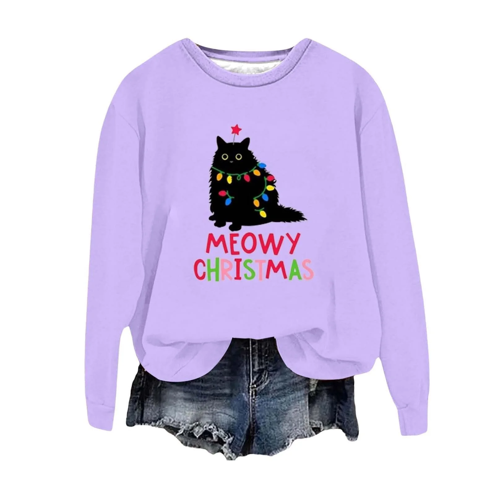 Рождественский Свитшот для женщин Модный Повседневный Рождественский Принт Круглый вырез Без капюшона Милый Топ с длинными рукавами, фото №1