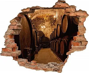 Наклейка на стіну DW000021 Винний льох з бочками та вином Квадратна 85 см x 70 см Червоний камінь - Фото 1