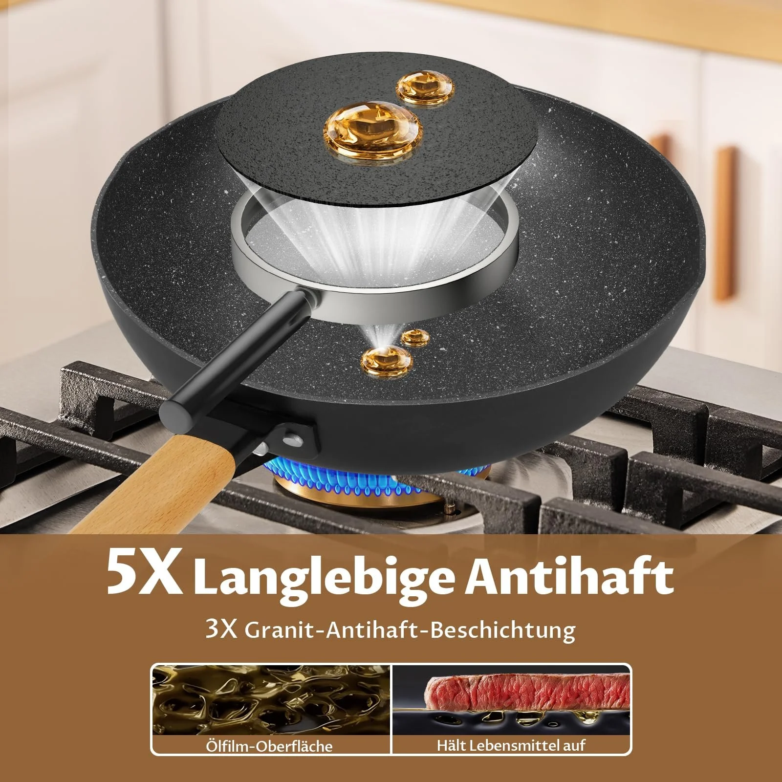 Сковорідка-вок індукційна BEZIA 30 см з кришкою, фото №3