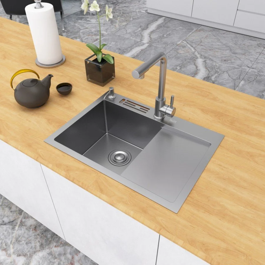 Накладна кухонна мийка з крилом Nett NS-6045(R/L), фото №2