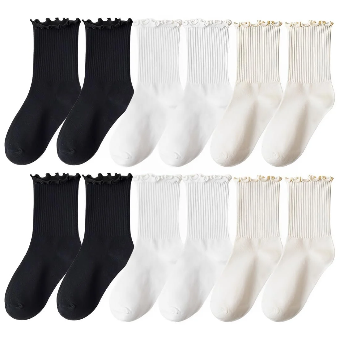Носки с рюшами Женские Комфортные Дышащие Вязаные - 6 пар, фото №1