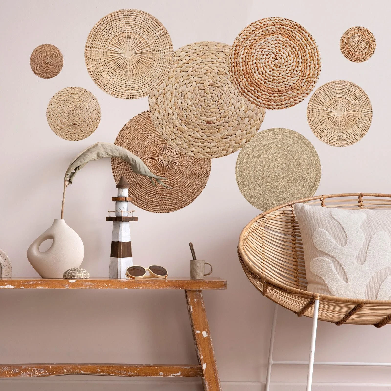 Наклейка на стіну Runtoo 3D Effect Basket Boho Circles Vintage, фото №3