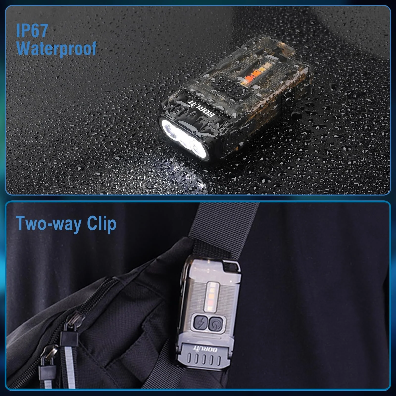 Ліхтар BORUIT V15 LED Перезаряджуваний 1200LM Яскравий Міні Брелок з Магнітом 80 Обертовий 10 Режимів IP67 Водонепроникний Маленький Ліхтарик для Кемпінгу Аварійного Виживання, фото №4