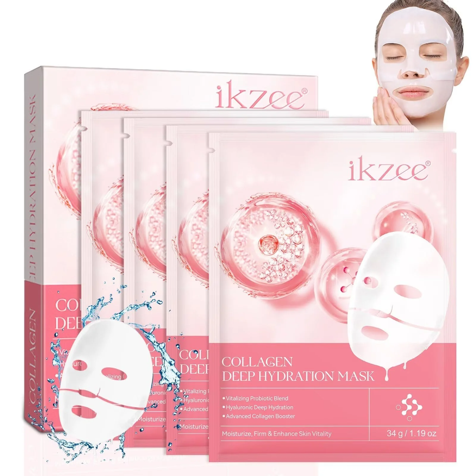 Маска з колагеном Organic, нічна, для обличчя, глибоке зволоження, підвищення пружності (4 шт в упаковці), фото №1