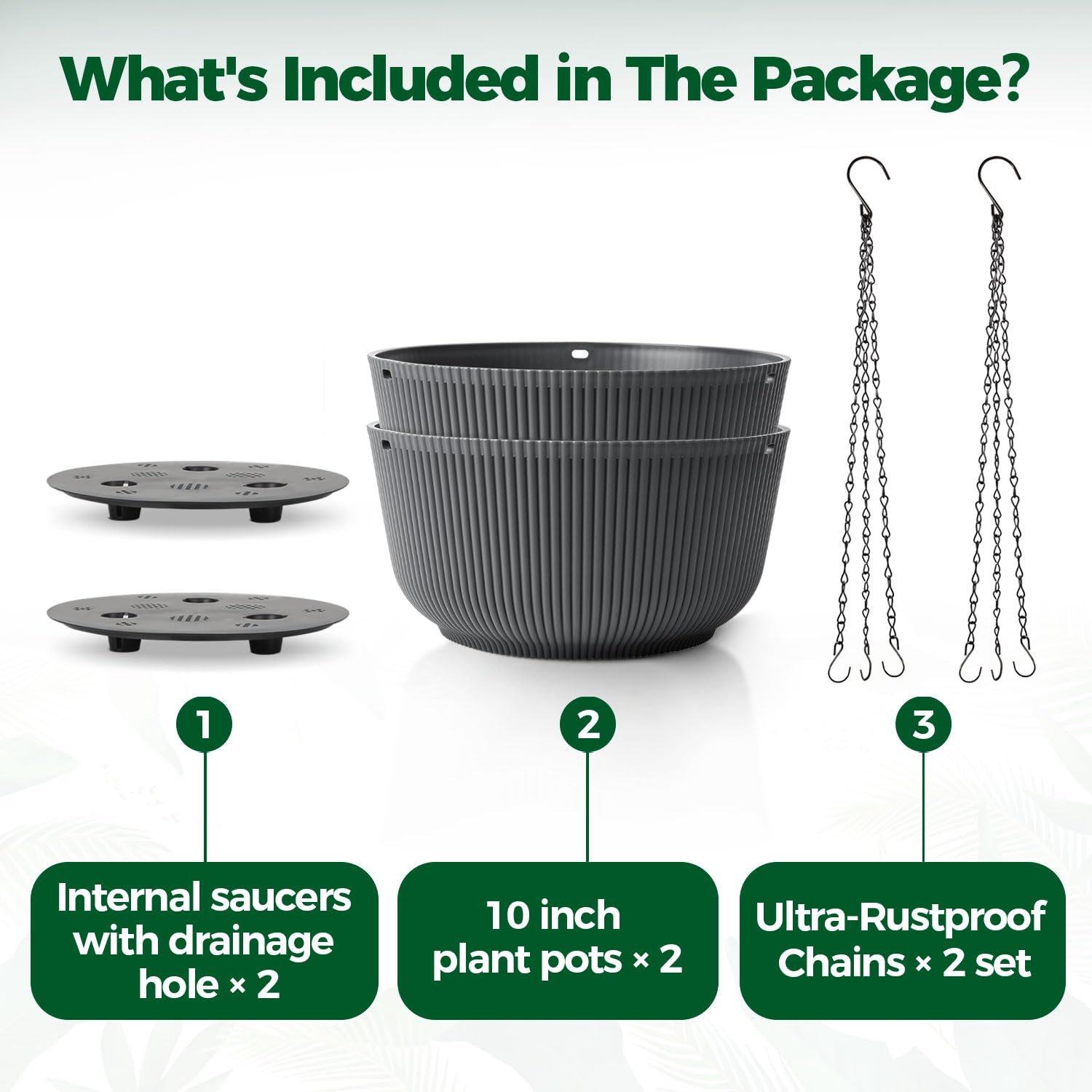 Підвісні вазони T4U Набір з 2 шт. Φ25 см з ланцюгами та системою поливу Чорний матовий, фото №6 Підвісні вазони T4U Набір з 2 шт. Φ25 см з ланцюгами та системою поливу Чорний матовий, фото №6