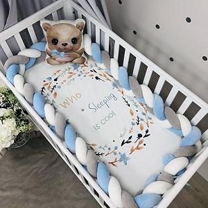 Купити Бортик-коса 360 см на всі сторони ліжечка білий/сірий/яскравий блакитний - Фото 1 Бортик-коса 360 см на всі сторони ліжечка білий/сірий/яскравий блакитний - Фото 1