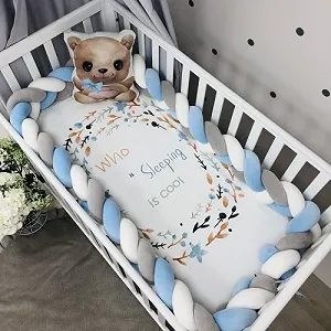 Купить Бортик‑коса 360 см на все стороны кроватки белый/серый/ярко‑голубой - Фото 1 Бортик‑коса 360 см на все стороны кроватки белый/серый/ярко‑голубой - Фото 1