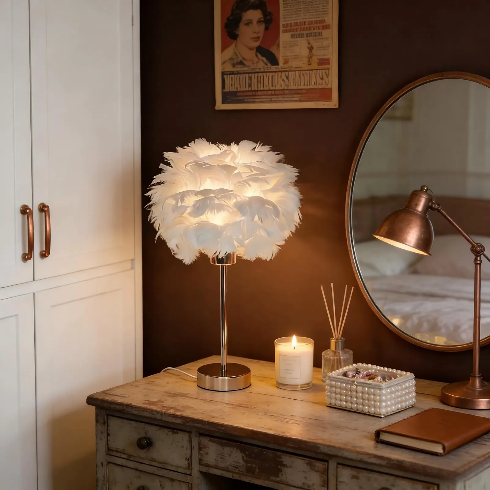 Настольная лампа BTLINK Feather E27 10 Вт 30 см Белая, фото №1