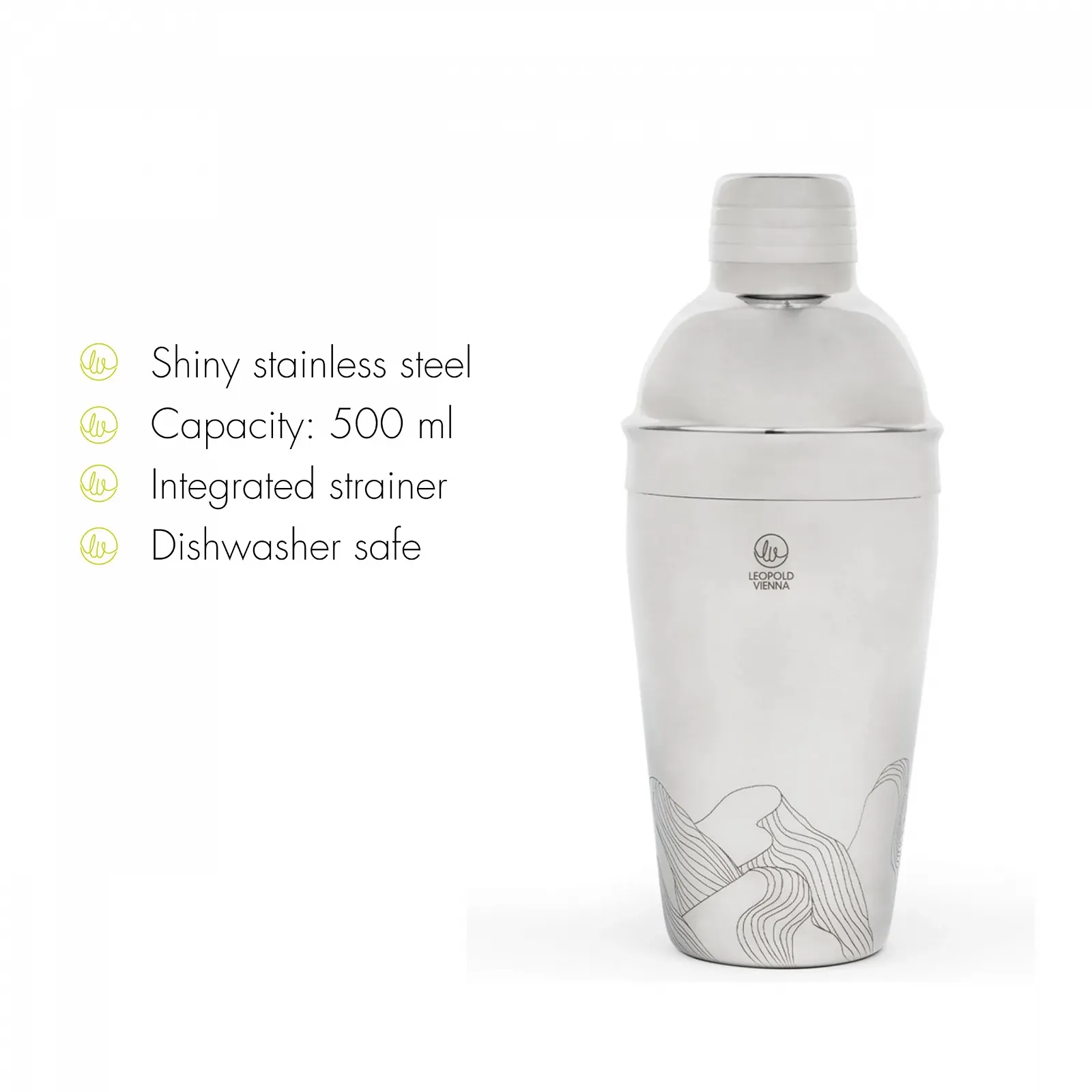 Коктейльний шейкер Leopold Vienna Mountains 500 мл, нержавіюча сталь, фото №2 Коктейльний шейкер Leopold Vienna Mountains 500 мл, нержавіюча сталь, фото №2