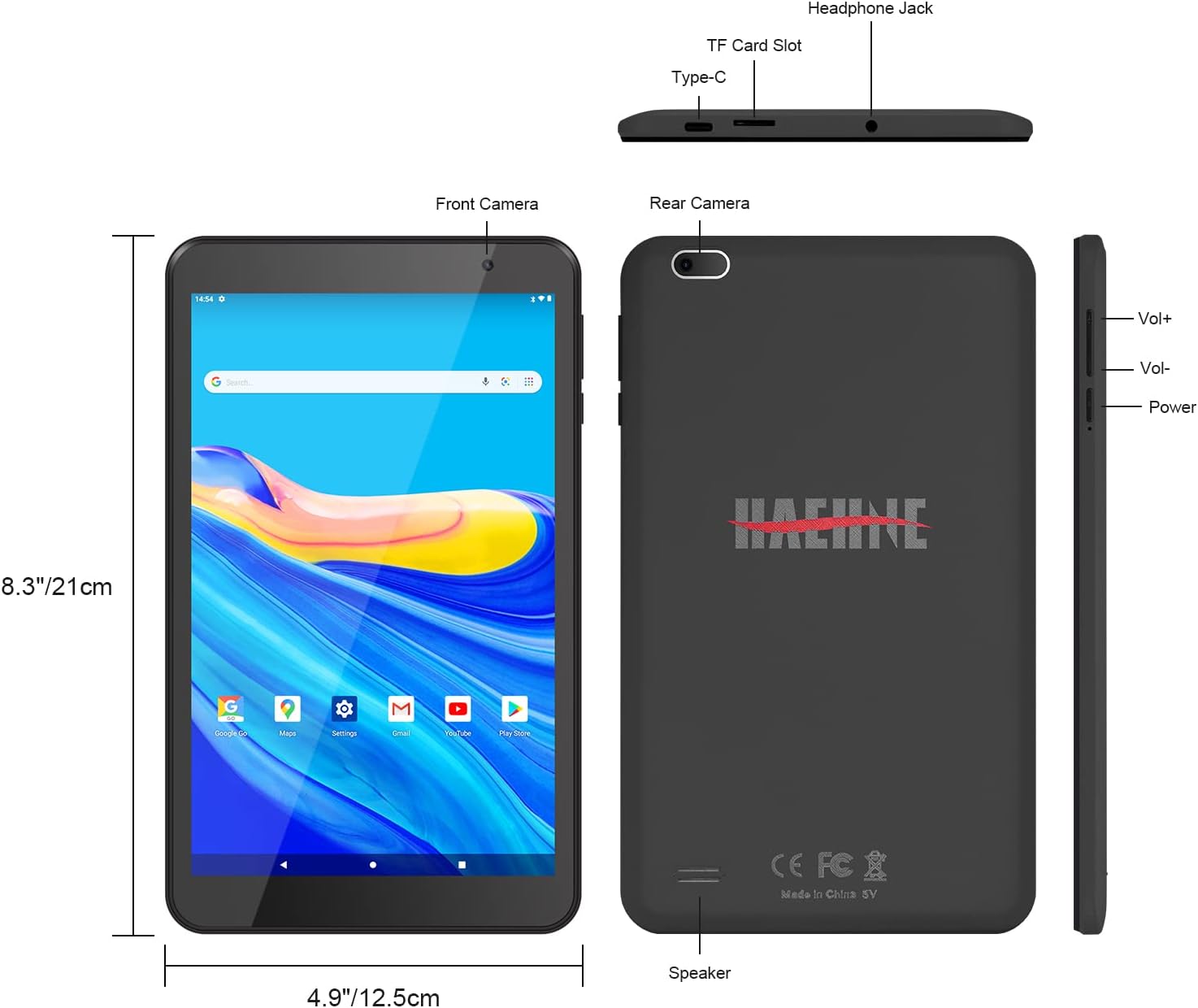 Планшет Haehne 8" 2/32ГБ Android 12 Чорний, фото №5