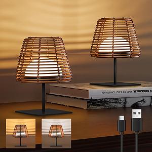 Настольная лампа MALUX Wireless LED Rattan Bamboo набор из 2 шт. дерево - Фото 1