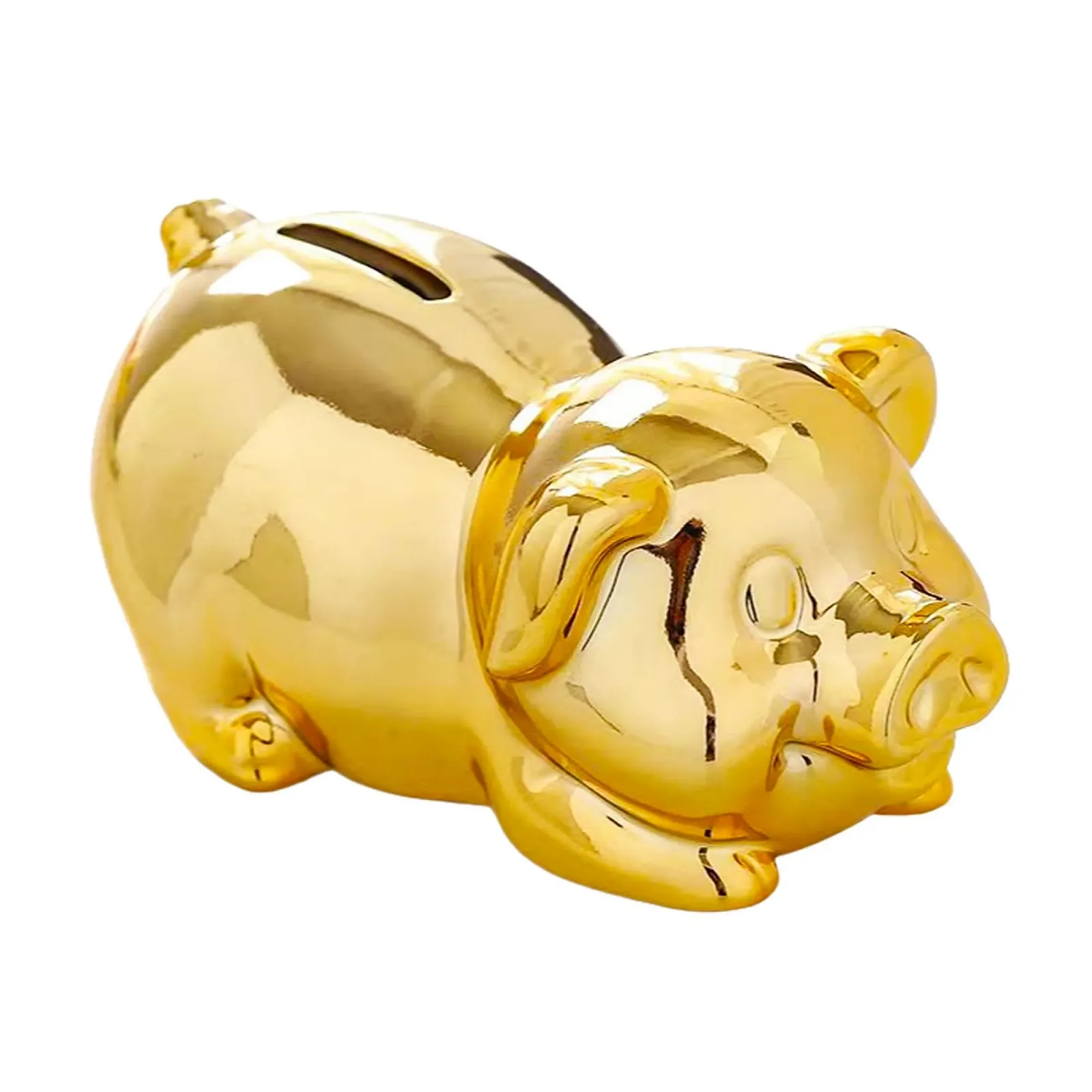Скарбничка-свиня керамічна велика золотиста іменна, фото №1