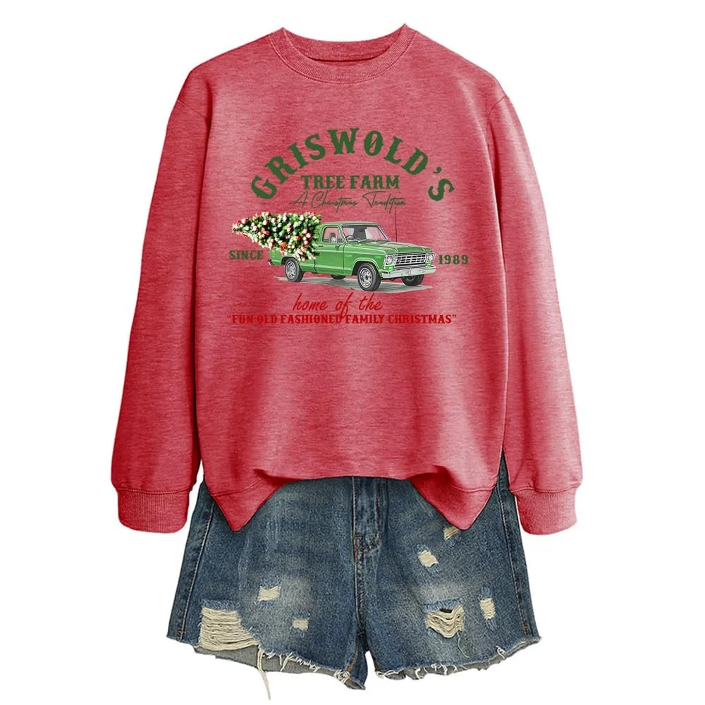 Женский свитшот MLZHAN Griswold's Tree Farm Since 1989, рождественский, с длинными рукавами, праздничный принт для семьи, осенние топы, фото №2