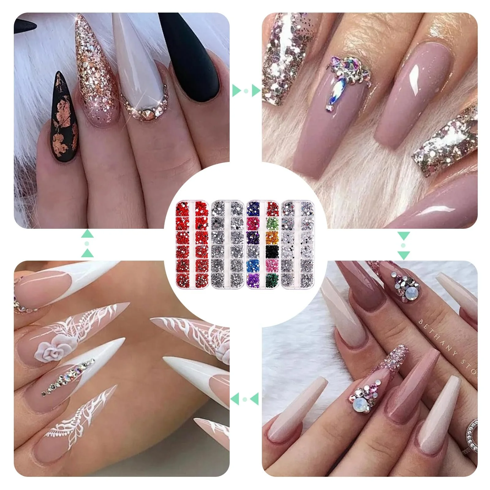 Кришталеві стрази круглі 6000 шт. (2-4 мм) AB, з плоскою задньою частиною, з пінцетом для рукоділля, фото №4