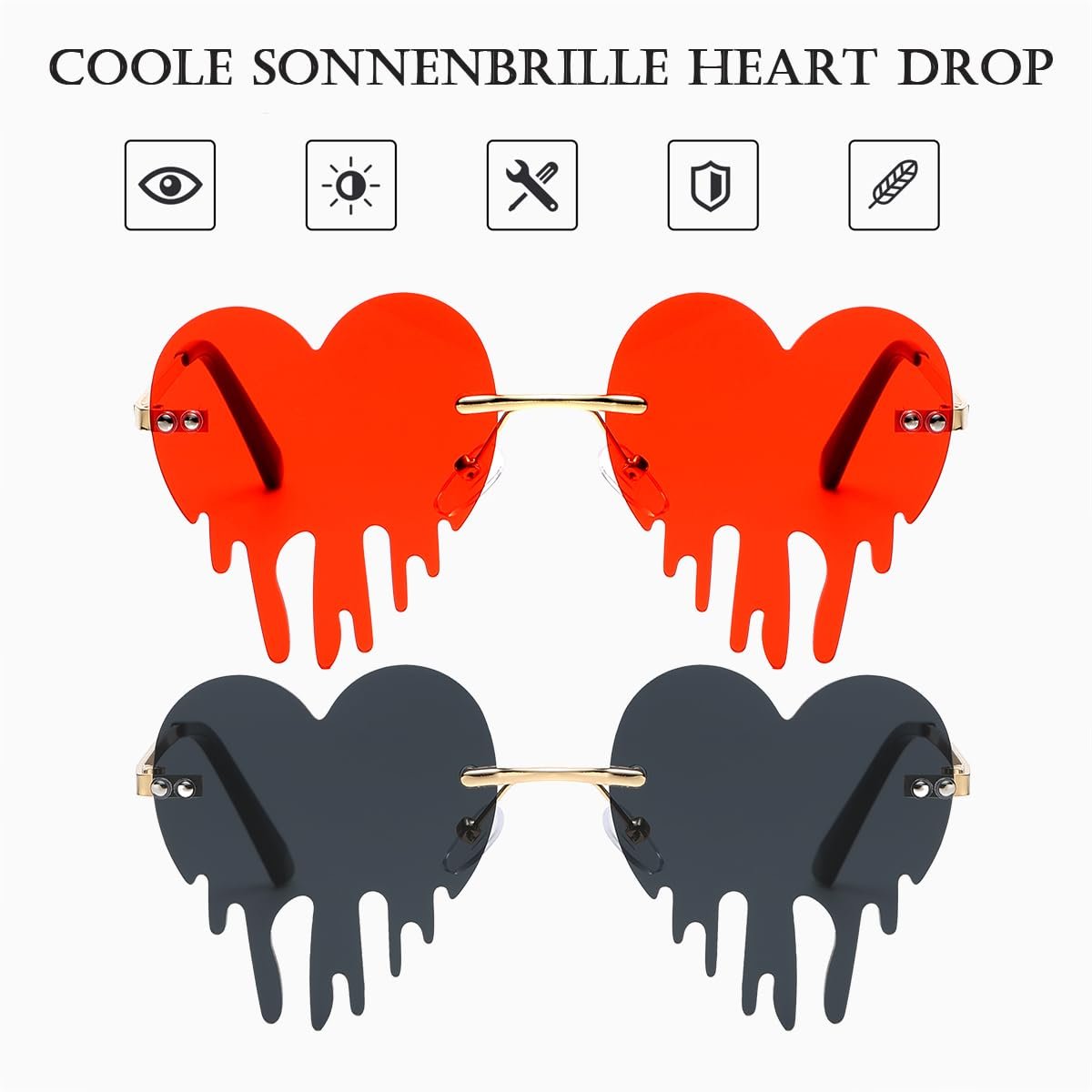 Сонцезахисні окуляри Серце Rave Musivon (2 шт.) Чорний + Червоний, фото №6