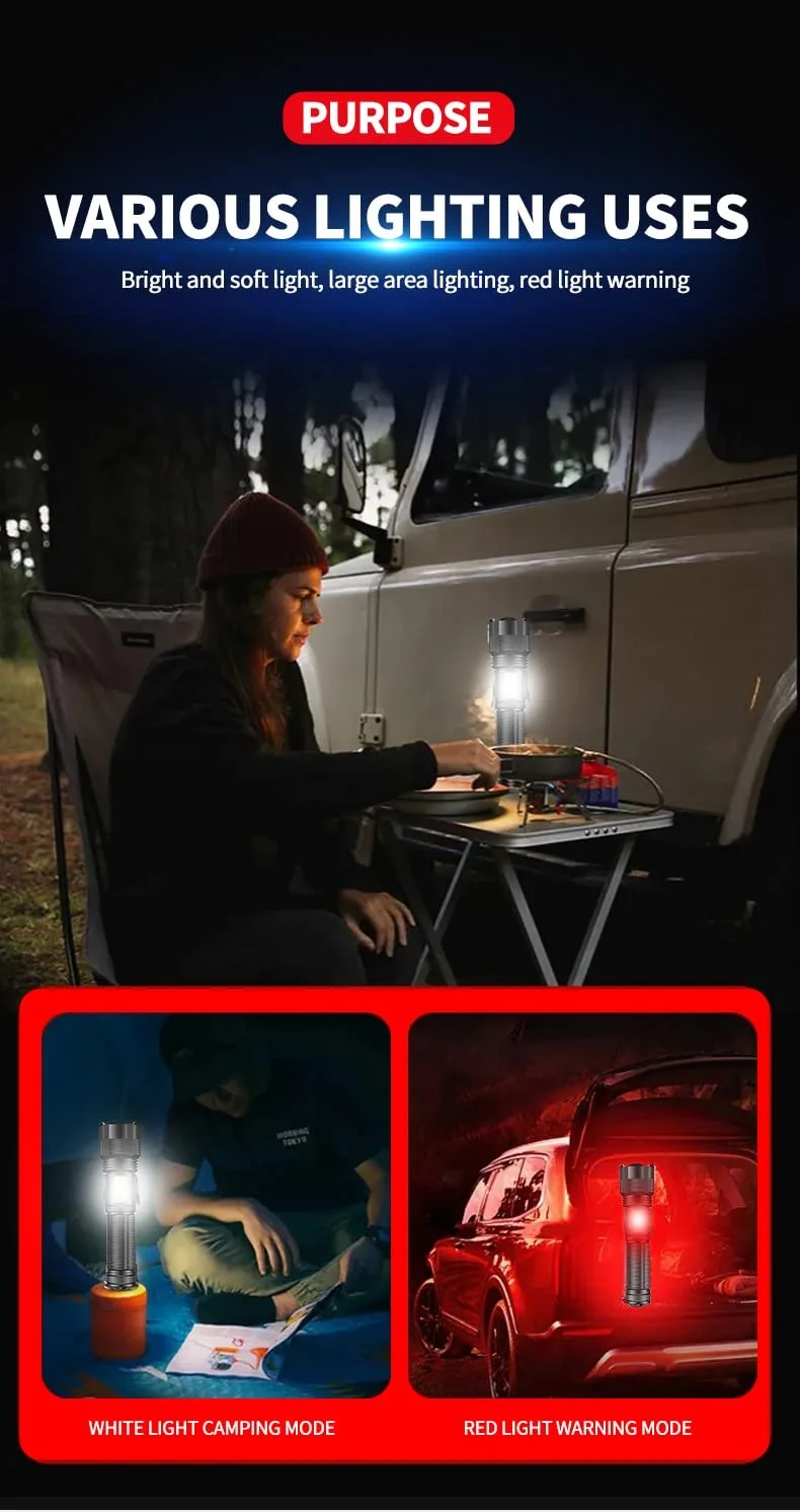 Светодиодный фонарик 2000 Super Bright, COB парковочный свет, водонепроницаемый, 6 режимов, масштабируемый, маленький ручной фонарик для кемпинга, прогулок с собакой, бега, чрезвычайных ситуаций, фото №4