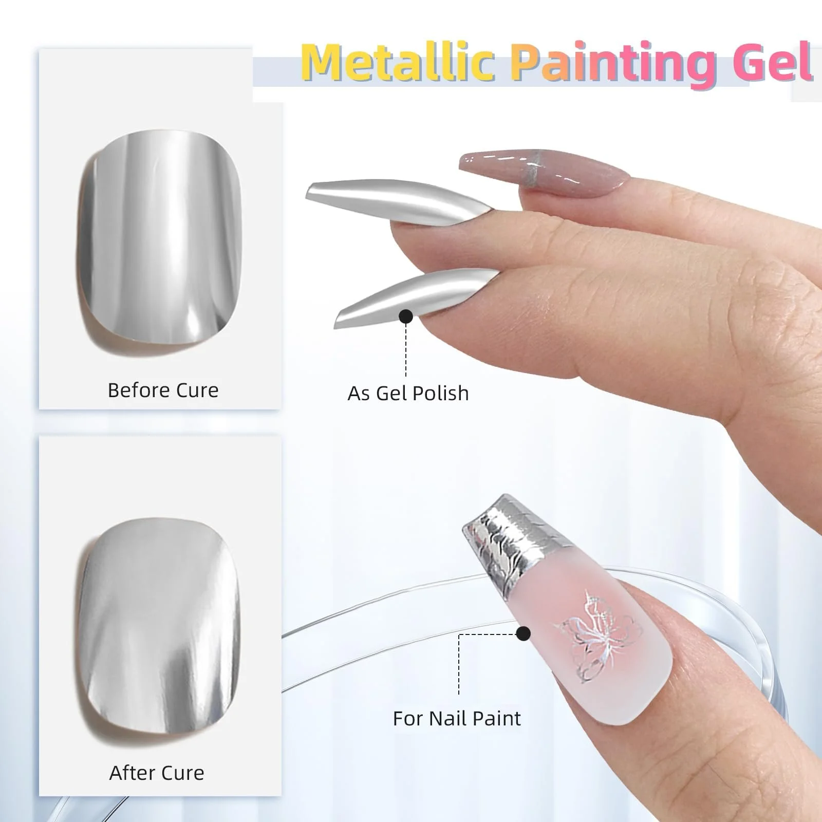 Гель-лак U-Shinein Метал 3D Серебряный, 2 x 8 мл, фото №2