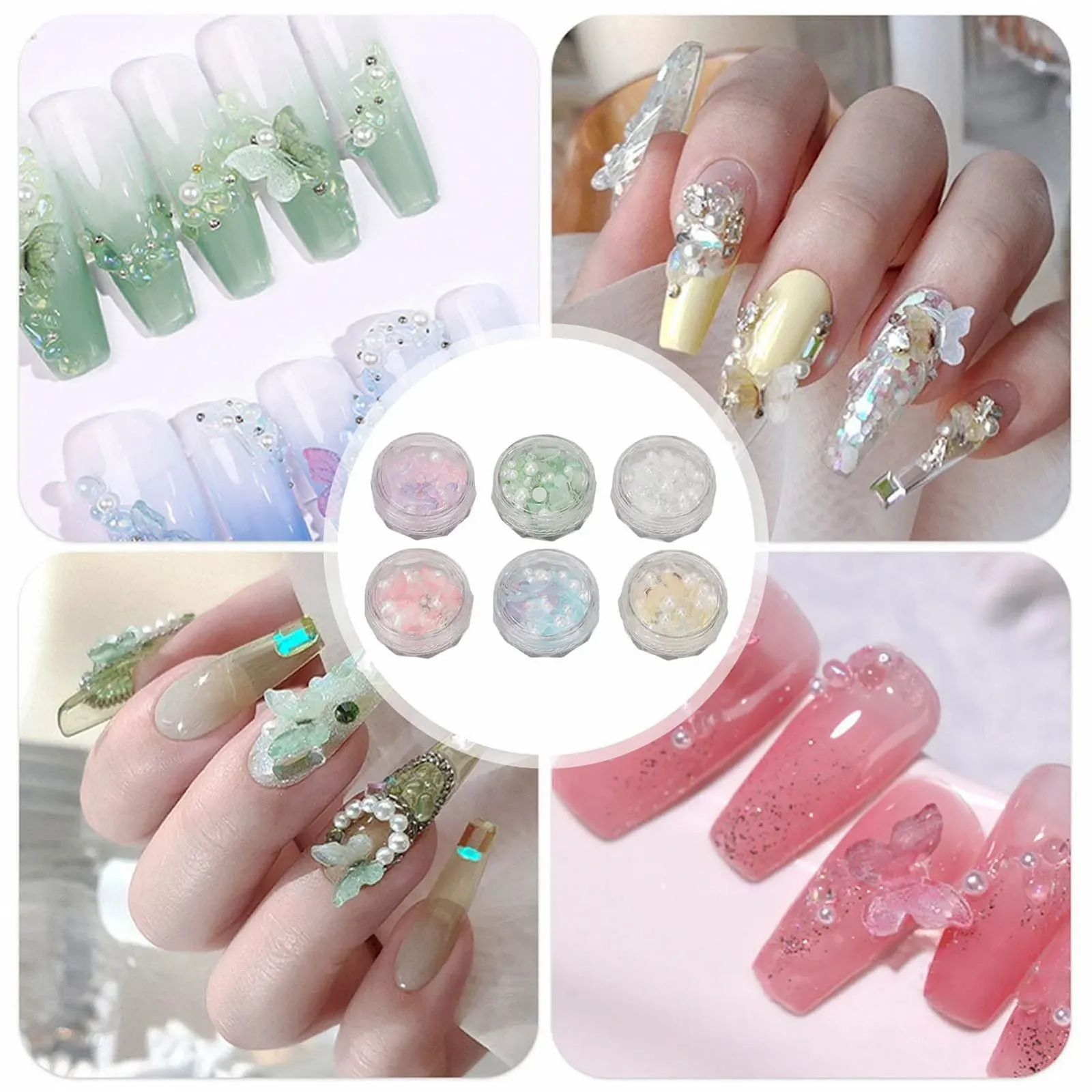 Набір прикрас для нігтів 3D Метелик Harz 6 коробок, штучні перли, фото №2