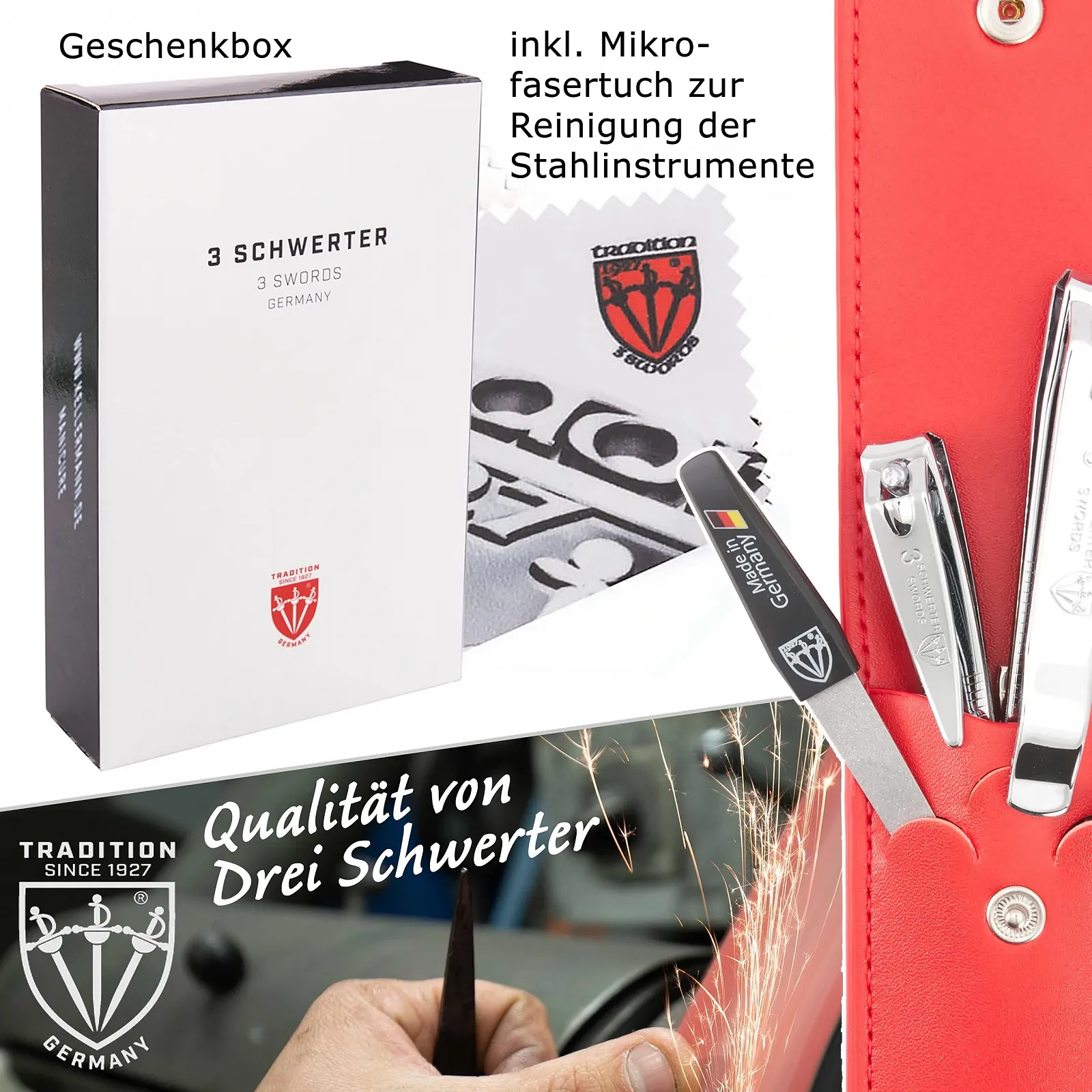 Набор для маникюра DREI SCHWERTER Germany Bari - 4 предмета, искусственная кожа красного цвета, фото №5