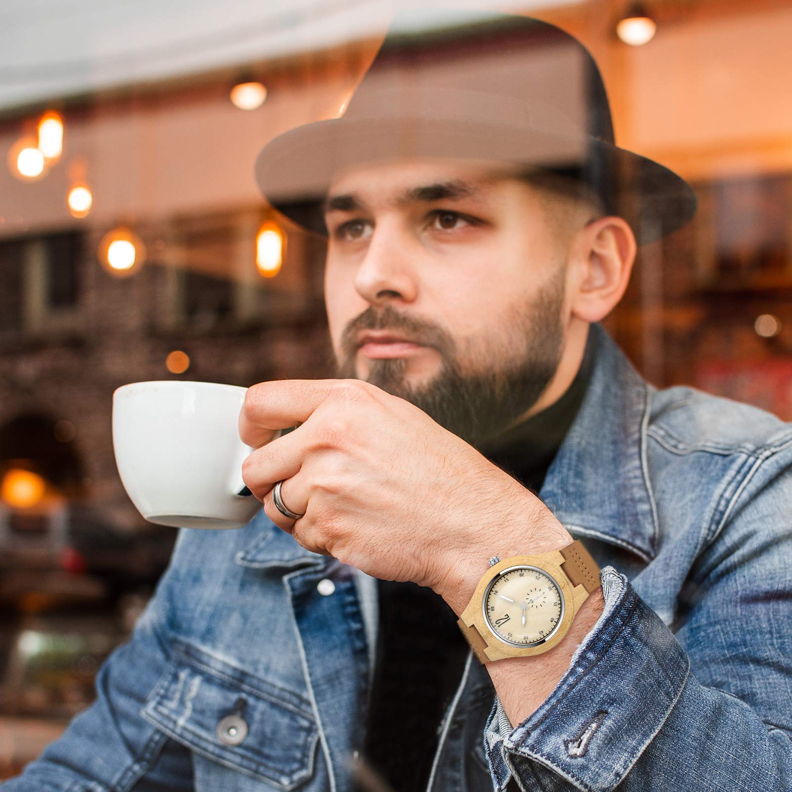 Часы MicLee Unisex Bamboo Simple Мужской женский Кварцевый Аналоговый с кожаным ремешком, фото №6