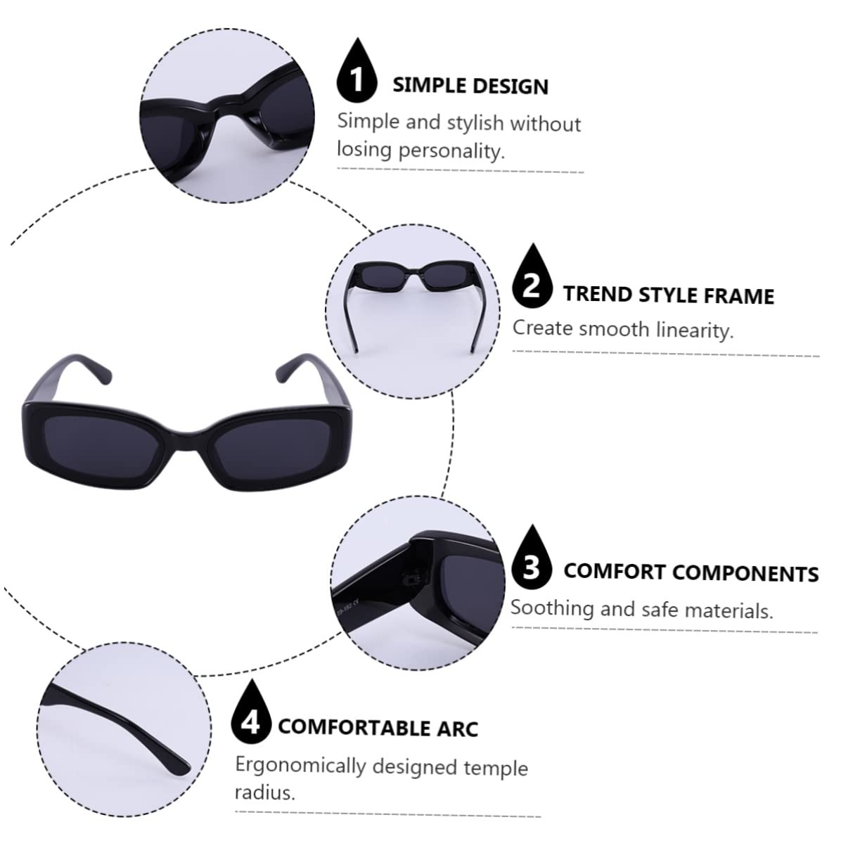 Солнцезащитные очки Квадратные Черный, набор 2 шт., фото №6