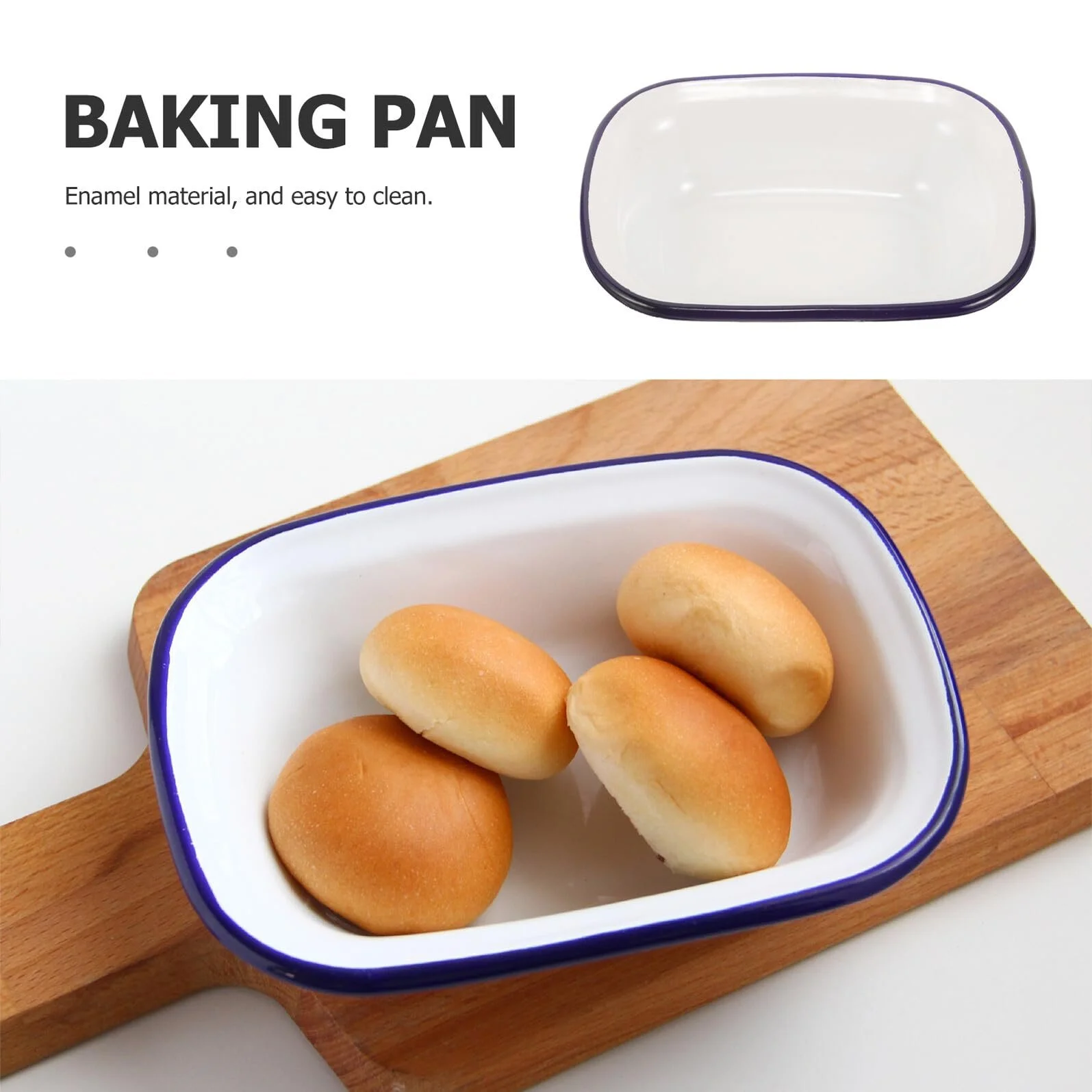 Форма для запекания OUNONA прямоугольная эмалированная с синим краем, фото №7