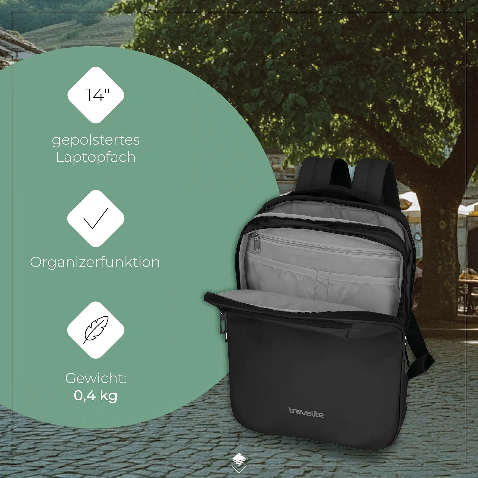 Рюкзак для ноутбука Travelite Basics Hand Luggage 13" вологостійкий з кріпленням на валізу 40 см 12 л 400 г чорний, фото №3 Рюкзак для ноутбука Travelite Basics Hand Luggage 13" вологостійкий з кріпленням на валізу 40 см 12 л 400 г чорний, фото №3
