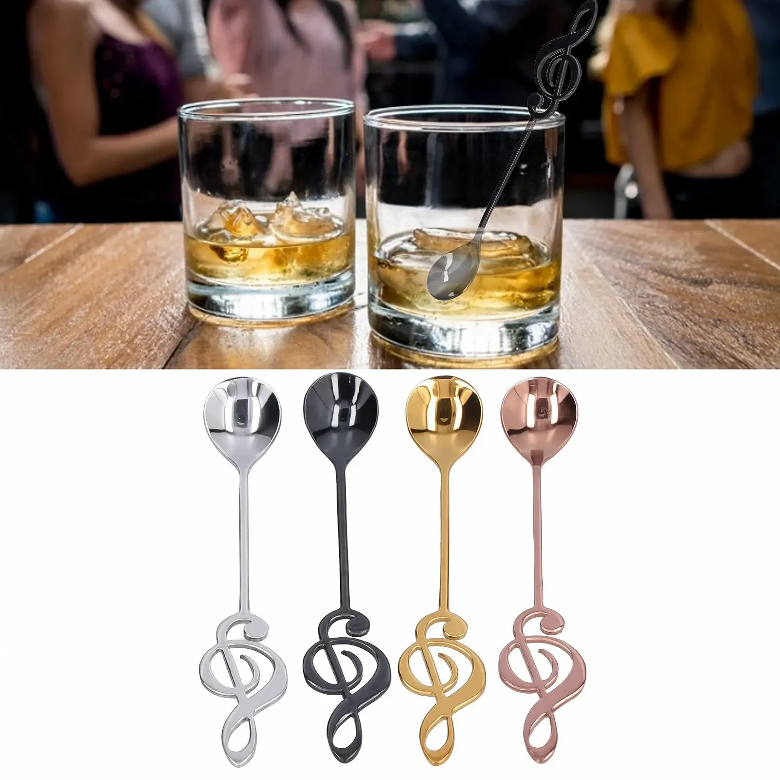 Ложка з нержавіючої сталі 304, 4 шт., Модель з музичними нотами для кави, 15,5 x 2,5 см, фото №3