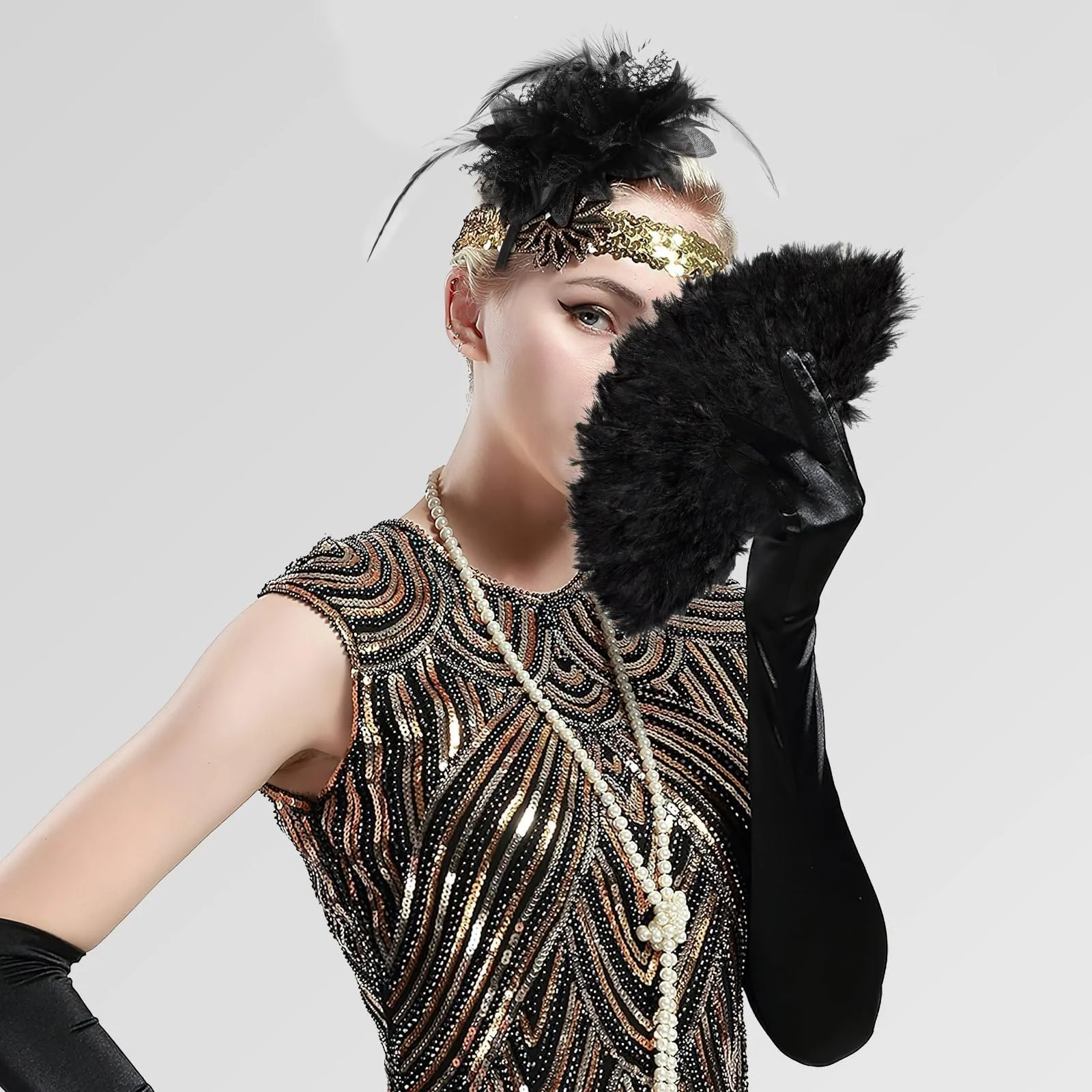 Обруч на голову з пір'ям і штучними квітами MWOOT, фото №5